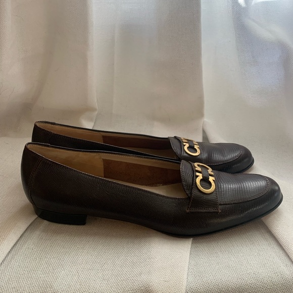 Salvatore Ferragamo | Dark Brown Croc Loafer with Gold Buckle - Picture 4 of 5